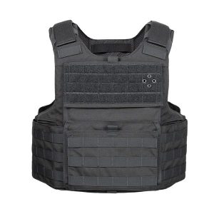 Front view of Armor Express Hard Core H3 MOLLE Carrier with MOLLE webbing, upper admin pocket, kangaroo pouch, and ID placard attachment points.